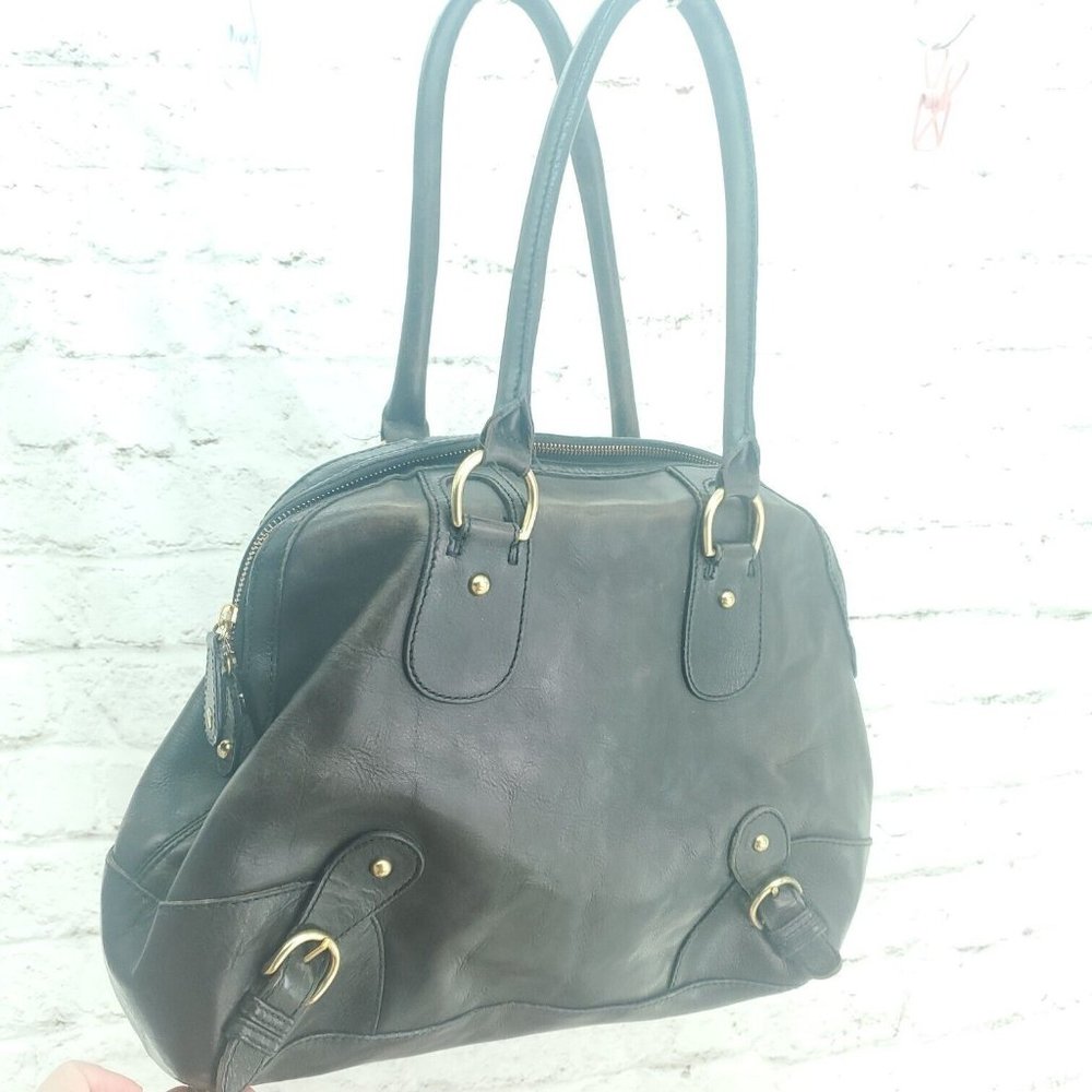 Vtg Banana Republic Womens Dark Brown Leather Zip Around Double Handle Tote Bag